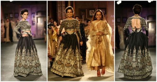 Kangana Ranaut walks on ramp for designer Anju Modi at IIJW 2014