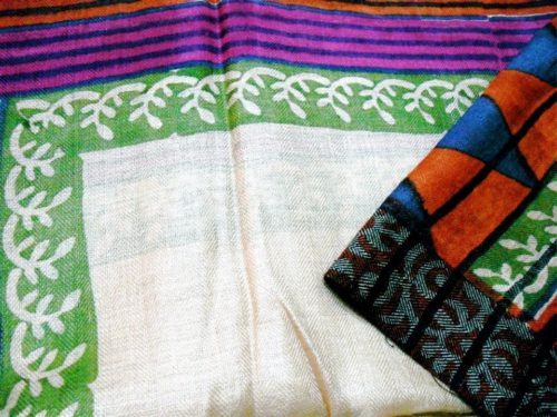 Block printed tussar silk saree