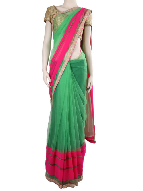 Designer green net saree
