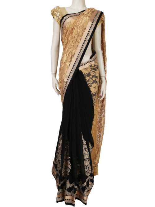 Black & Golden Lace Saree