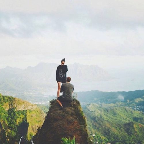 Proposal at Sunrise on Top of a Mountain Peak