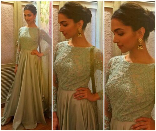 Deepika Padukone in grey anarkali suit by Varun Bahl