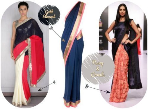 coral saree combination