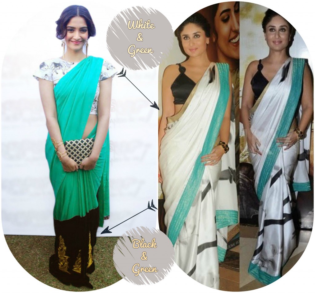 White and Green Designer sarees, Masaba saree in green, Kareena kapoor white green saree, Fashion designer sarees in green