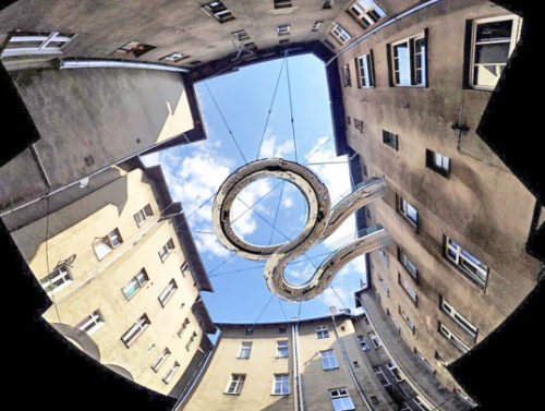 Grassy Walkway between Office Buildings in Gliwice