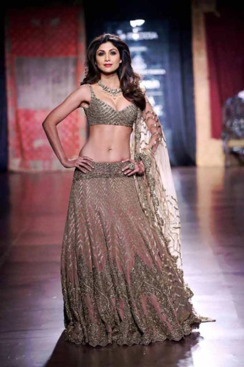 Shilpa Shetty in golden work lehenga choli