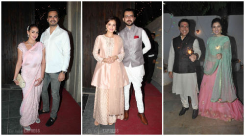 A newly married couple celebrating Diwali with style