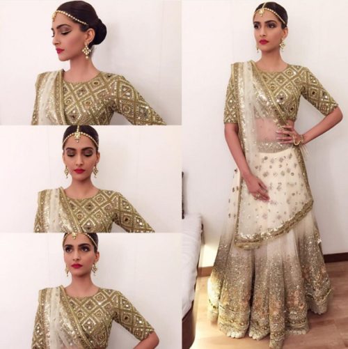 Sonam Kapoor in golden lehenga choli