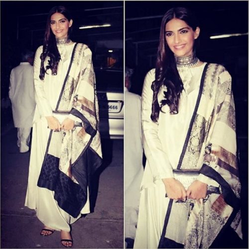Sonam kapoor in white outfit by Anamika Khanna