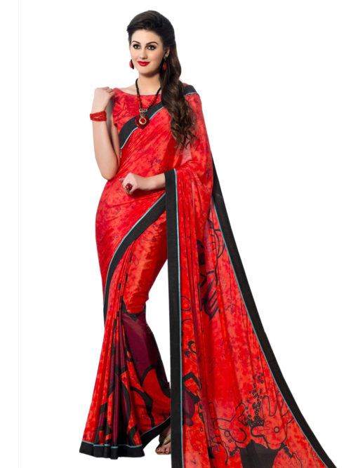 View more Red saree in crepe fabric Red saree in crepe fabric