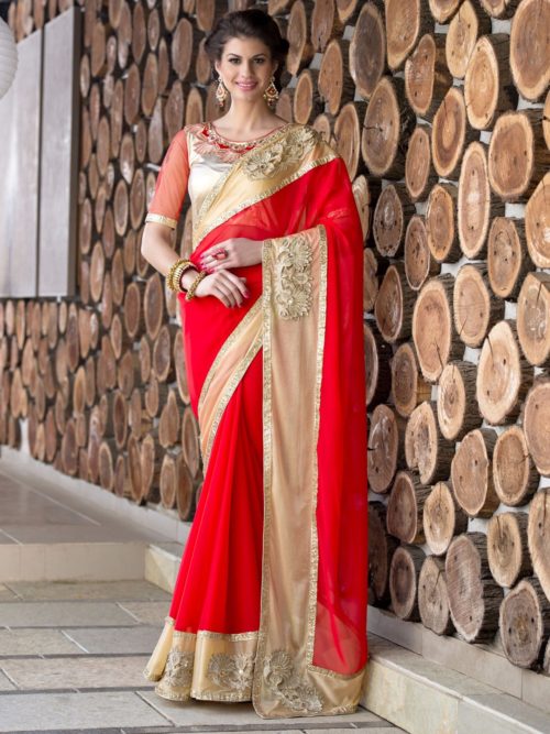 View more Red Georgette Fabric Sarees Red Georgette Fabric Sarees for wedding