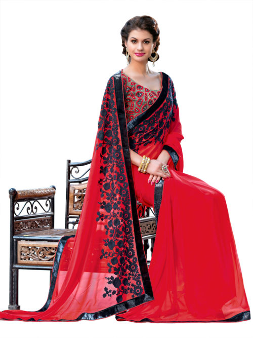 View similar red sarees Designer Red Georgette Party Saree