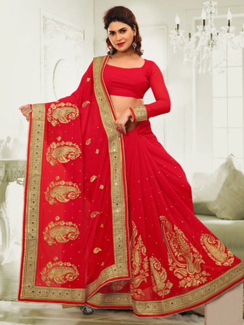 View more Embroidered georgette red saree embroidered georgette red sari