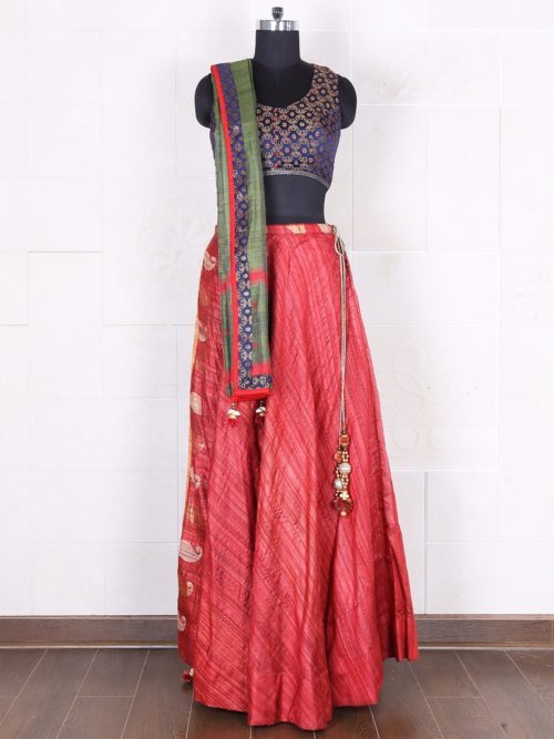 cut raw silk red lehenga