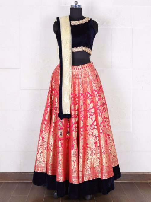 red brocade lehenga