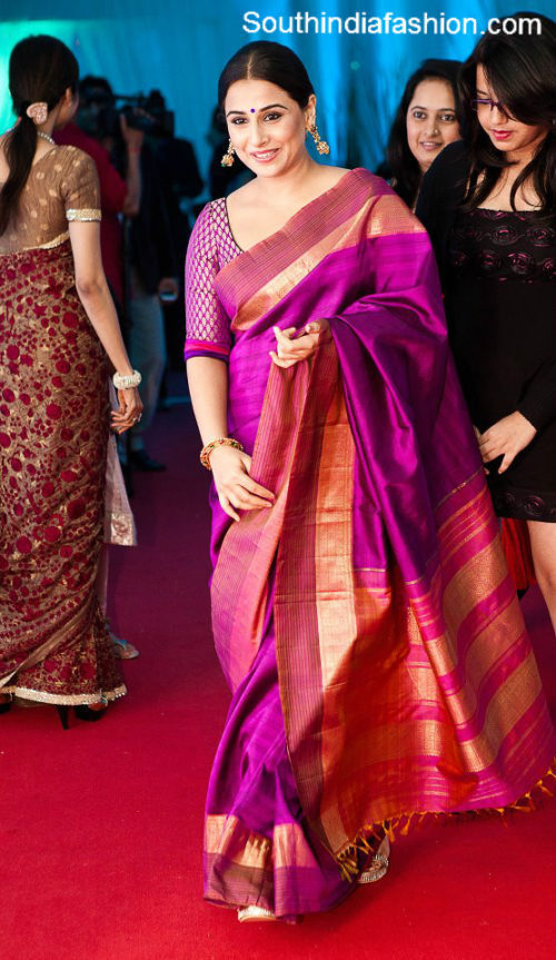vidya balan purple silk saree