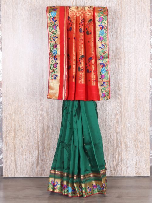 green and red silk saree