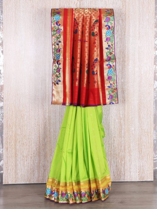 parrot green silk saree