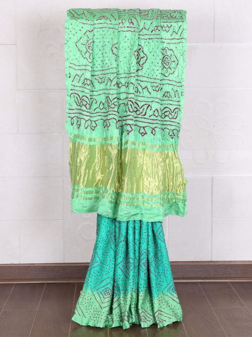 green bandhani saree