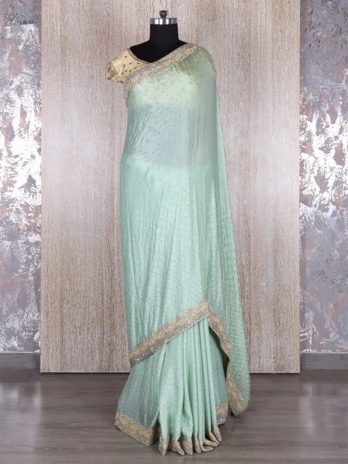 green party wear saree