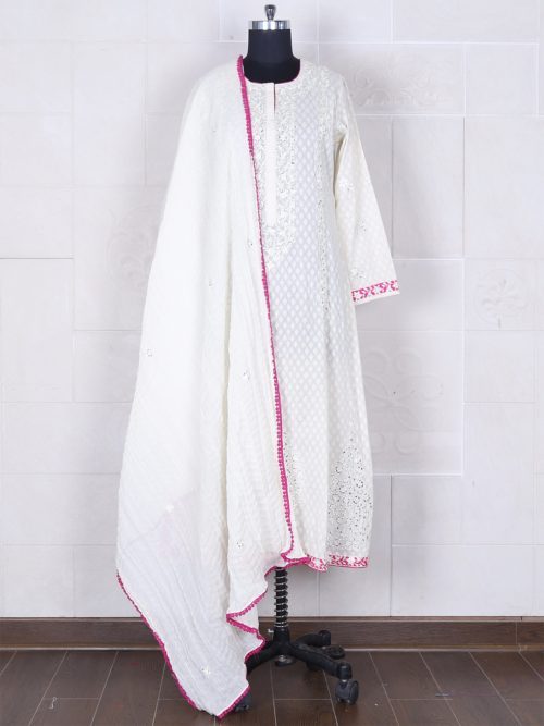 white lucknowi work kurta