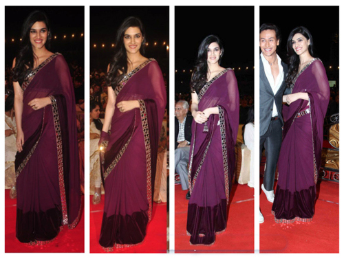 kriti sanon in purple saree