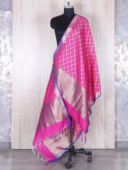 Magenta color dupatta with flower golden weave