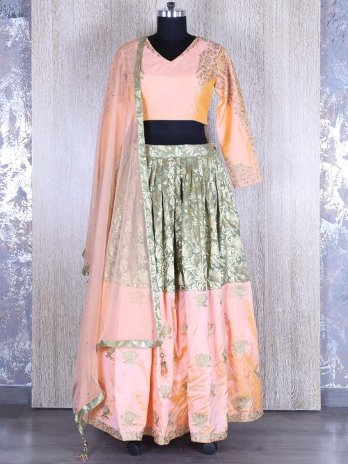 crop top style blouse and hand-worked and flared lehenga