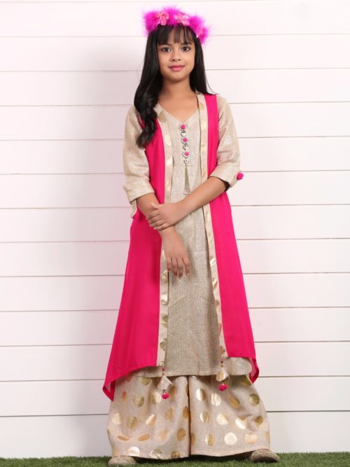 Girls salwar paired in jacket and Palazzo style bottom