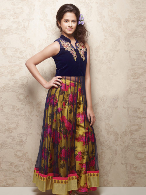 navy blue velvet and net party wear salwar suit