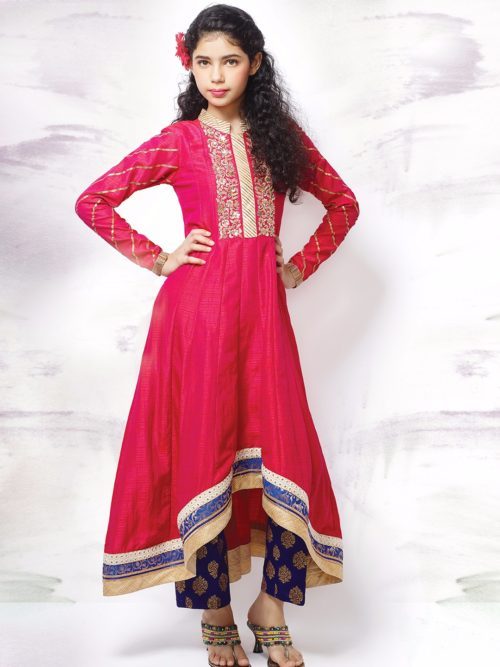Girls Pink Salwar Suit with high low style