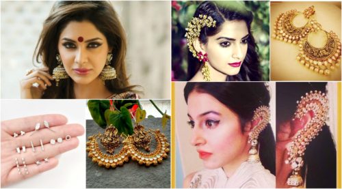 bridal jewellary earring on Saree