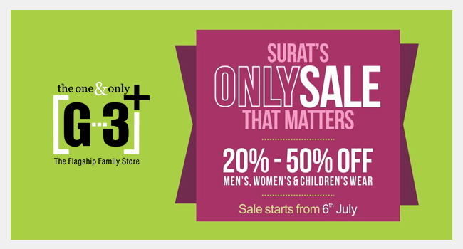 Surat's Only Sale that Matters - Flat 20% to 50% SALE at G3+