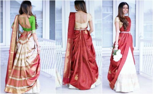saree with lehenga, 
