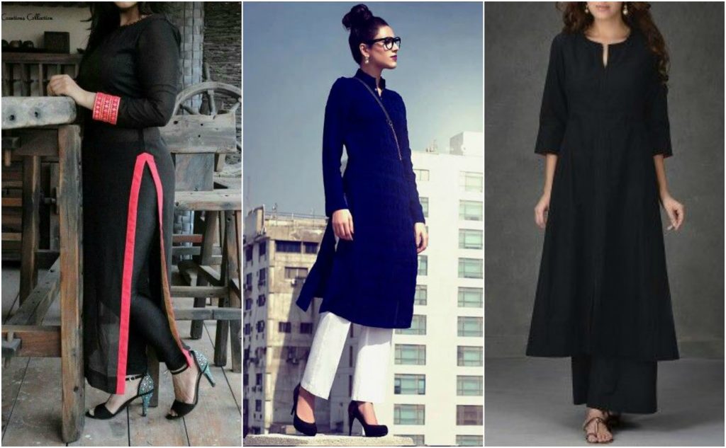 plain black kurti styles
