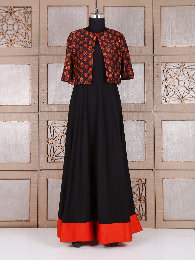 cotton_black_kurta with waistcoat
