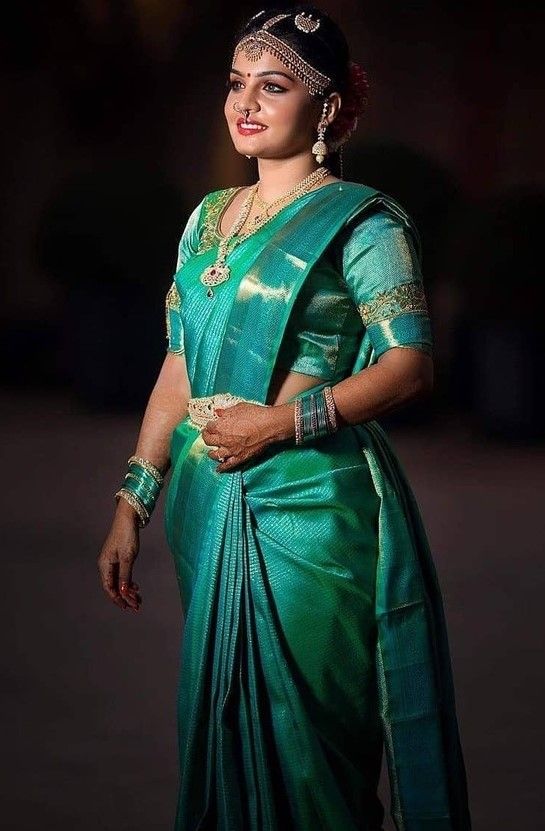 Sea-green Kanchipuram Silk Saree