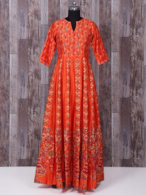 Printed Silk Long Anarkali One-Piece Salwar Suit