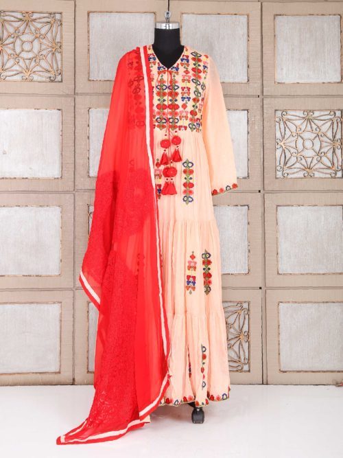 Horizontal Panel Flared Salwar Suit