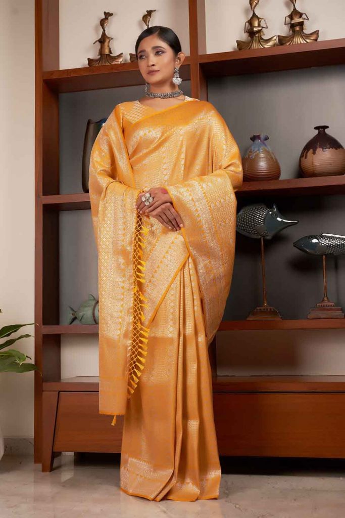 Yellow Kanjeevaram Silk Saree: 