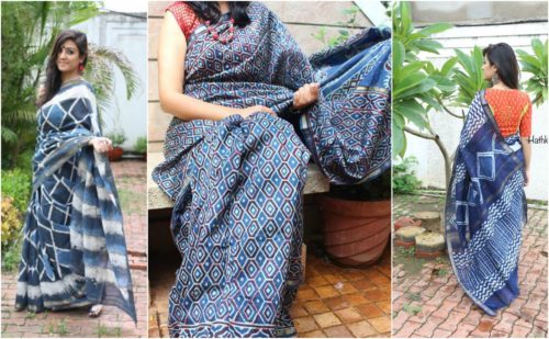 Indigo Print Cotton Silk Sarees