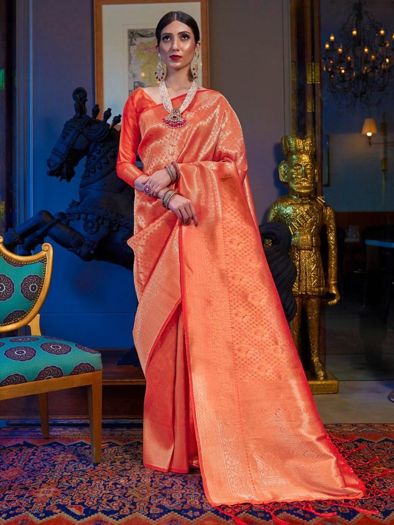 Orange Kanchipuram Silk Saree