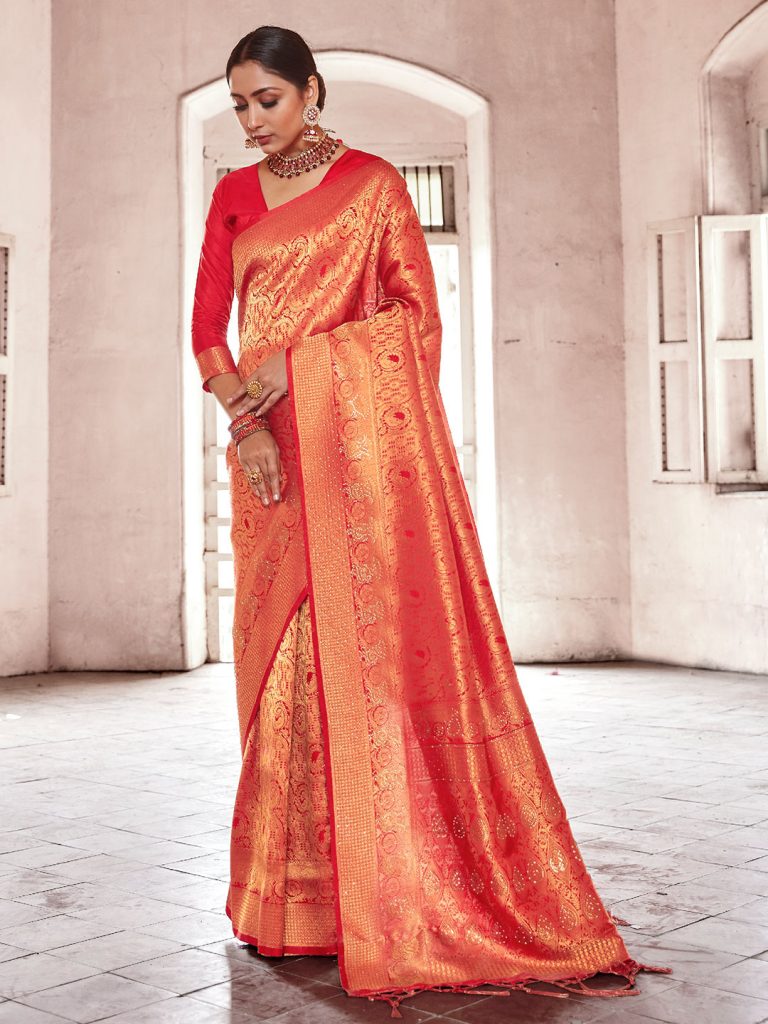 Red Kanjivaram Silk Saree For Wedding: 