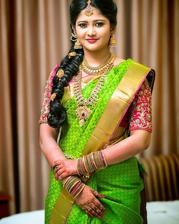 Parrot green Silk Saree