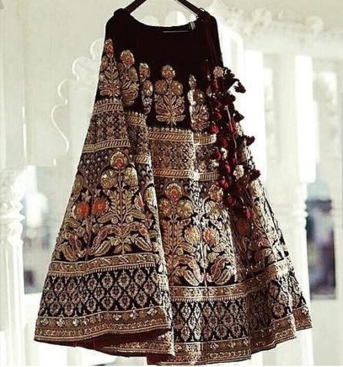 View more Velvet Lehenga Choli black designer velvet lehenga choli