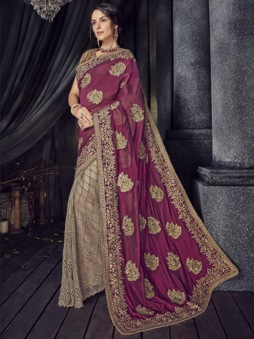 View more sarees Half and Half Embroidered Saree For Party