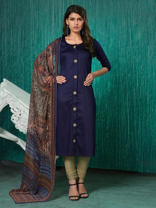 Navy and olive plain Salwar Kameez