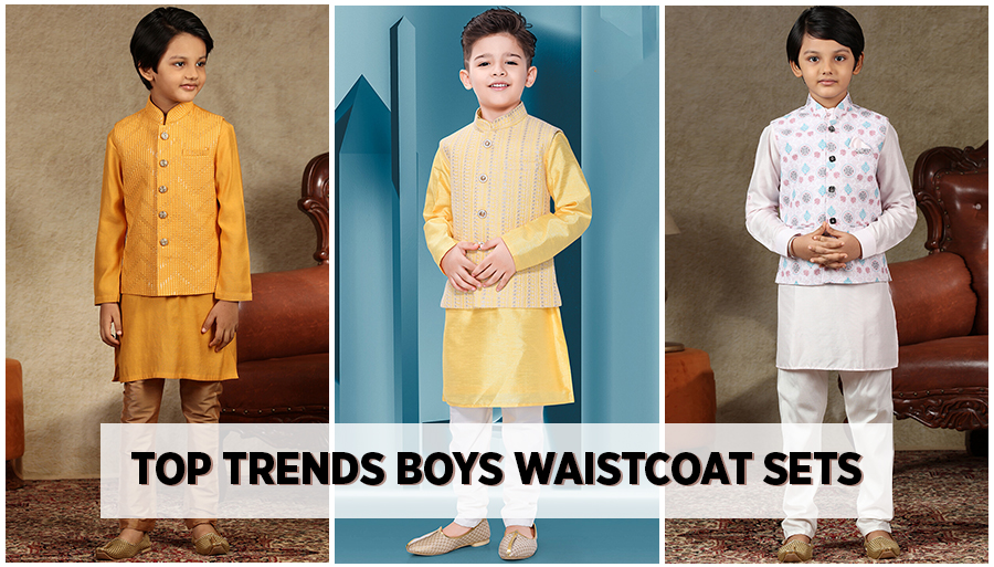 latest trend boys waist coat set, designer boys waist coat set, top trends of boys waist coat set