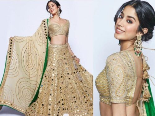 Jhanvi Kapoor Golden mirror work lehenga