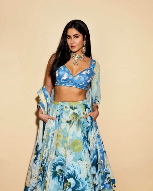 Katrina Kaif at Akash Ambani wedding reception in blue floral lehenga